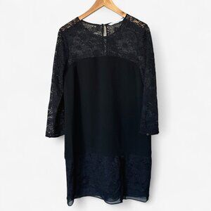 Diane von Furstenberg Lace Trimmed Black Shift Mini Dress Womens Size Medium LBD